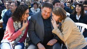 Marta Rovira, Oriol Junqueras y Carme Forcadella, este sábado, en la fiesta de ERC.