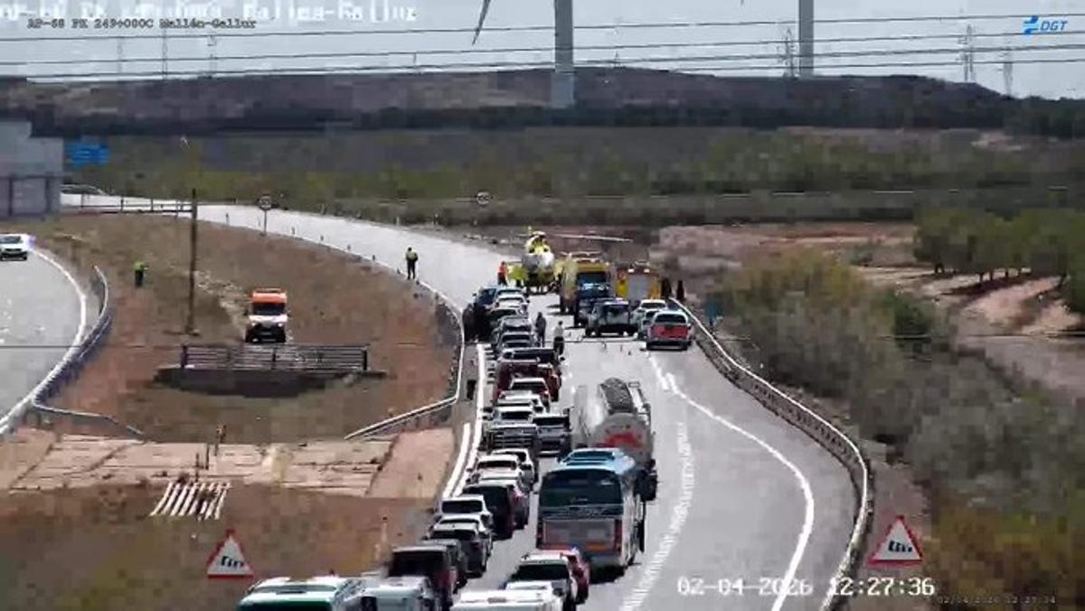 Cortada en Aragón la AP-68 de entrada a Zaragoza por accidente, en la zona de Gallur.