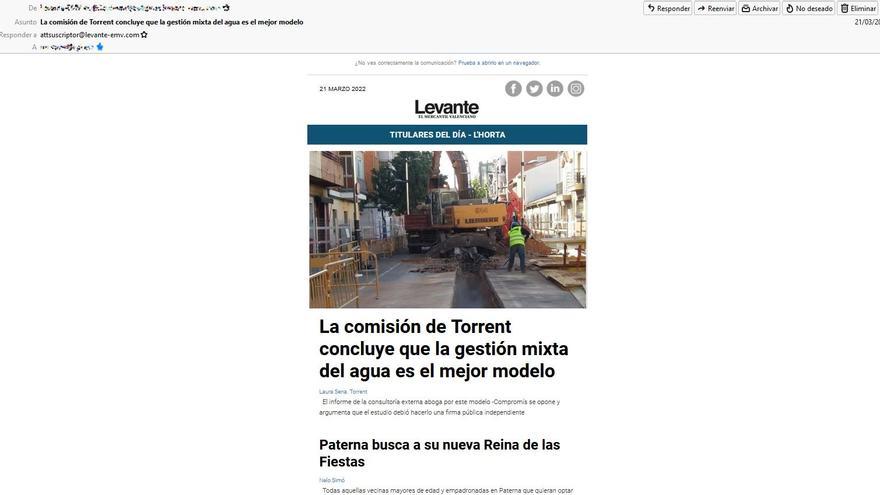 Newsletter que recibirá con las mejores noticias diarias de l&#039;Horta