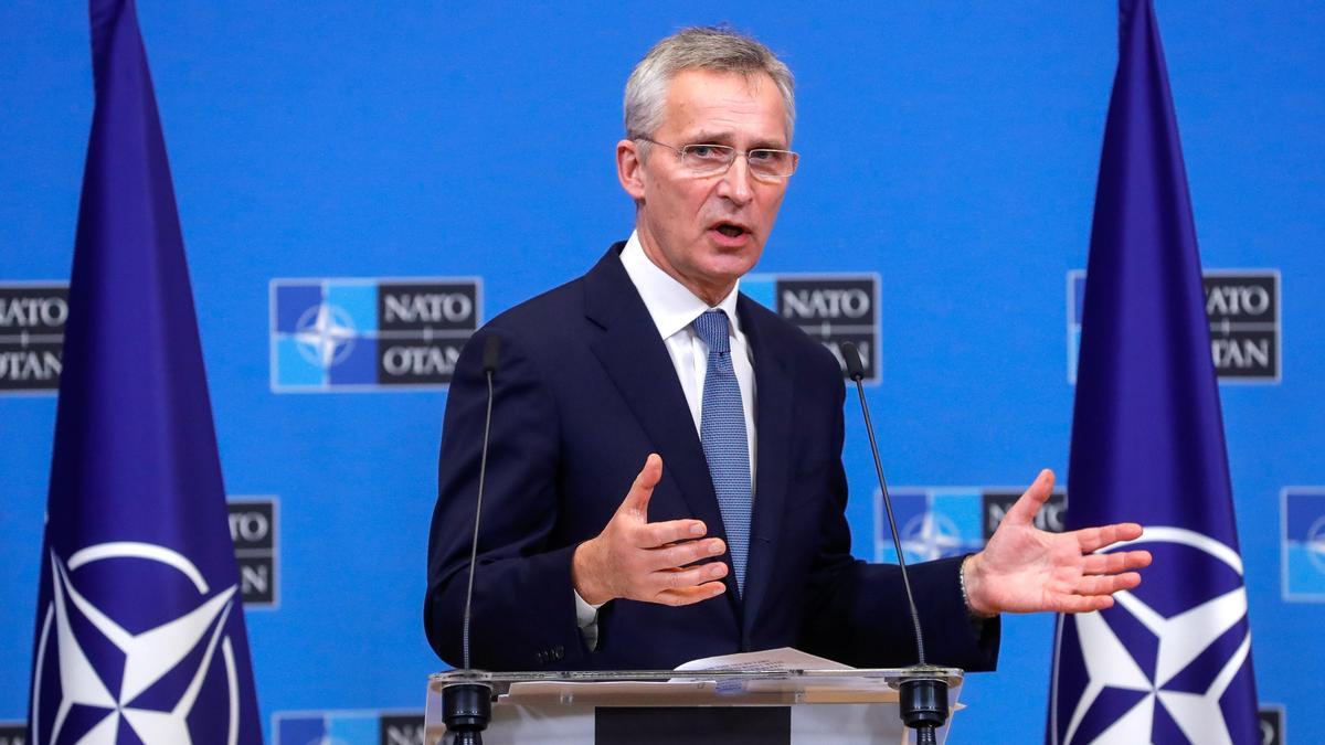 El secretario general de la OTAN, Jens Stoltenberg, en la conferencia de prensa de hoy en Bruselas.