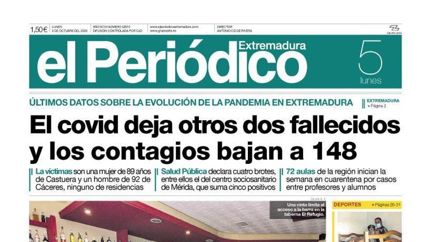 Esta es la portada de EL PERIÓDICO EXTREMADURA correspondiente al día 5 de octubre del 2020