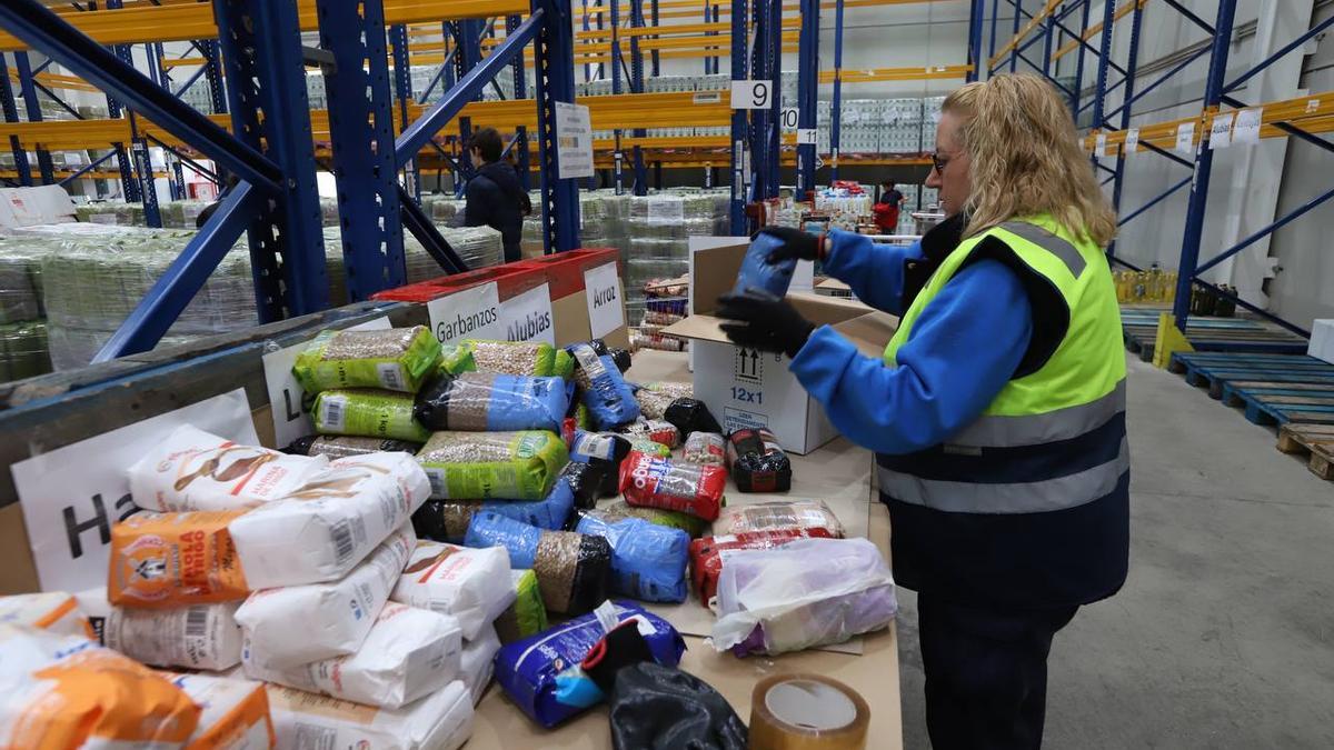 Voluntarios del Banco de Alimentos clasifican los alimentos recolectados en la Gran Recogida.