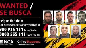 Los fugitivos británicos buscados en la Costa del Sol: Jack Mayle, Asim Naveed,John James Jones, Callum Michael Allan, Mark Francis Roberts, Calvin Parris y Alex Male.