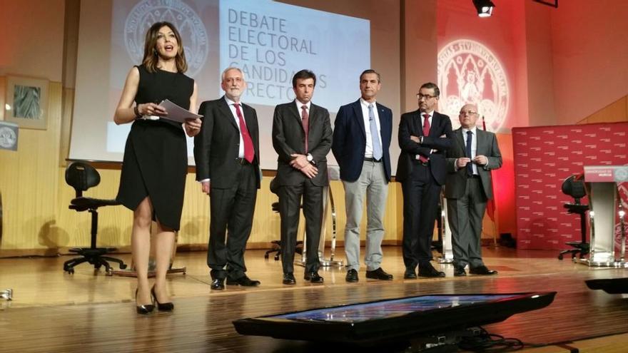 Los cinco candidatos y la moderadora del debate, Encarna Talavera