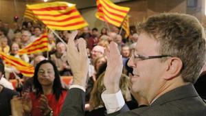 El alcalde de Tortosa, Ferran Bel, durante el acto de JxCat en Tortosa.