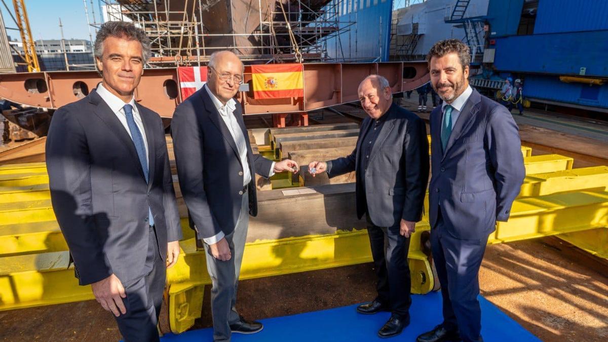 Acto de colocación de quilla del oceanográfico de Freire para el DTU de Dinamarca