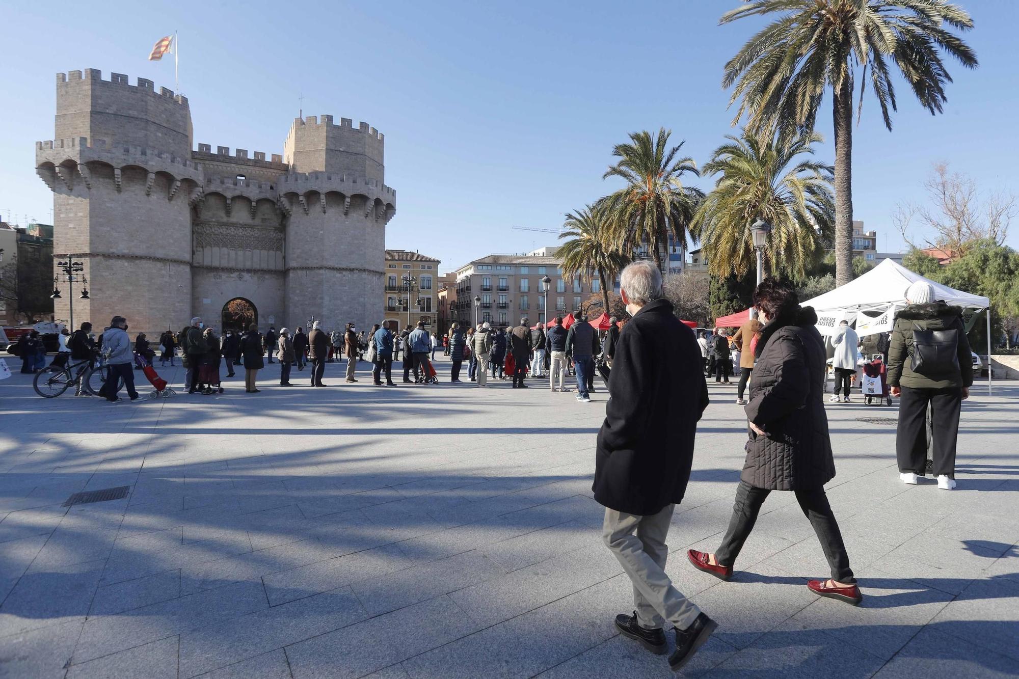 Mercat de la Taronja ante las Torres de Serrano