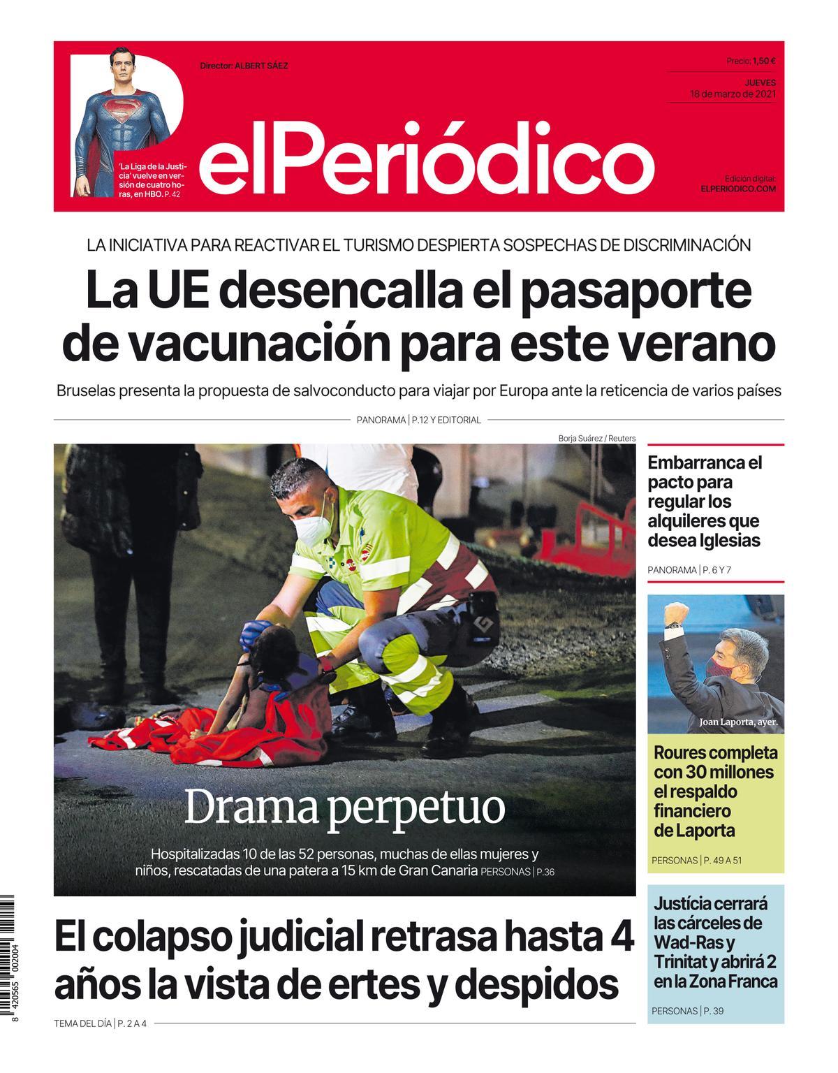 La portada d’EL PERIÓDICO del 17 de març del 2021
