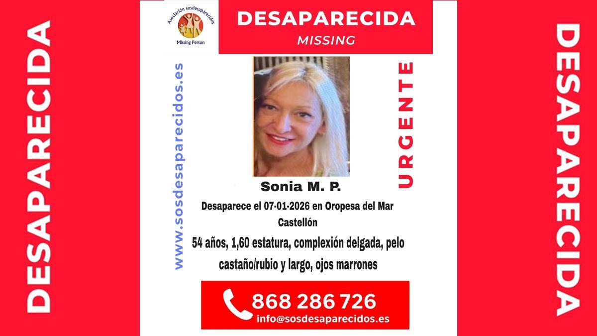 Cartel de búsqueda de Sonia M. P., vista por última vez el 7 de enero.