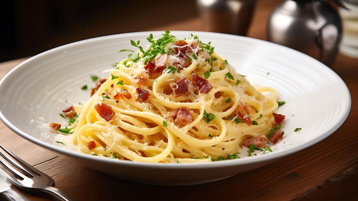 Un plato de pasta carbonara