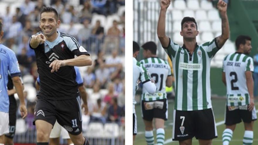 A la izquierda, Charles celebra un gol con el Celta. A la derecha, Willy festeja uno de sus goles al Cacereño.