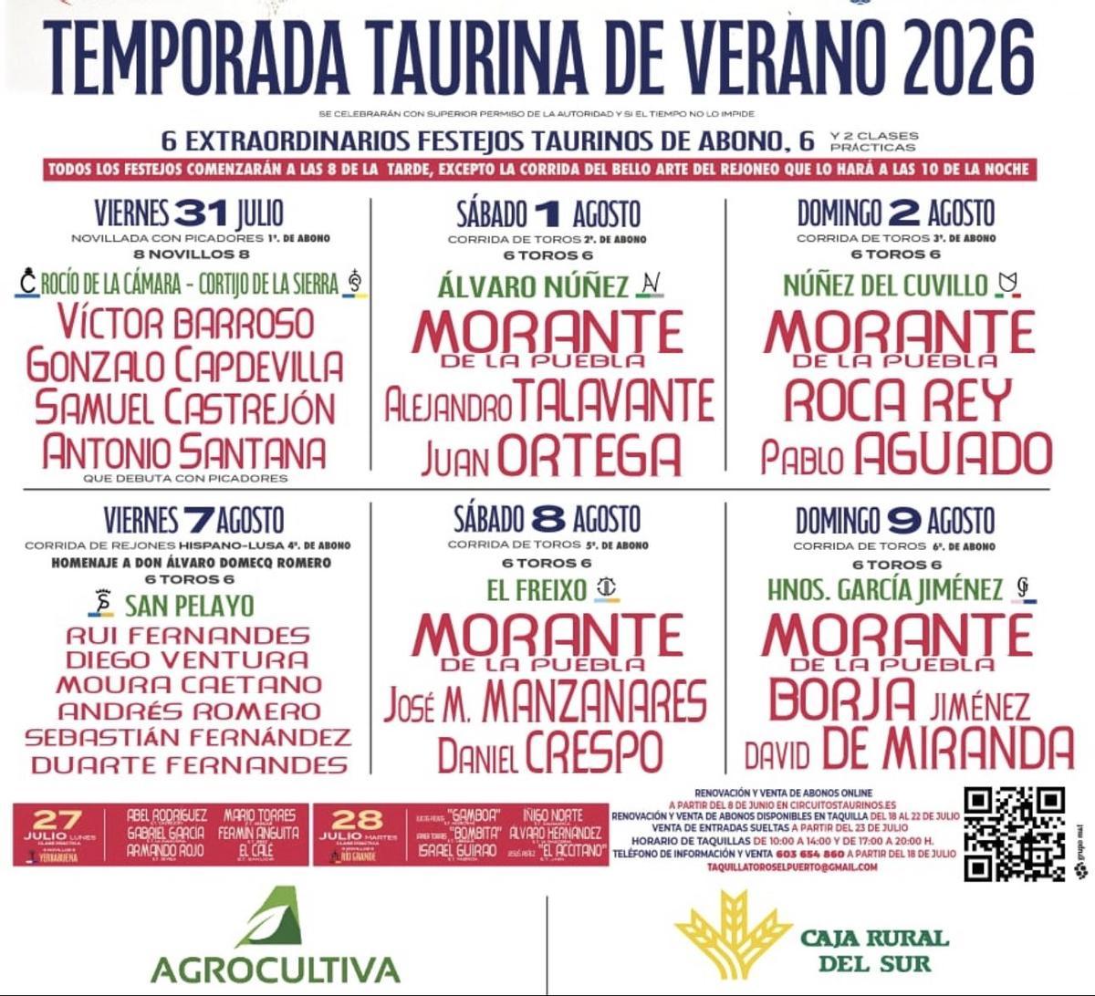 Carteles taurinos en el Puerto de Santa María 2026