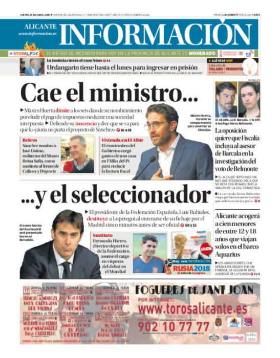 Estas han sido las portadas más destacadas de INFORMACIÓN en 2018