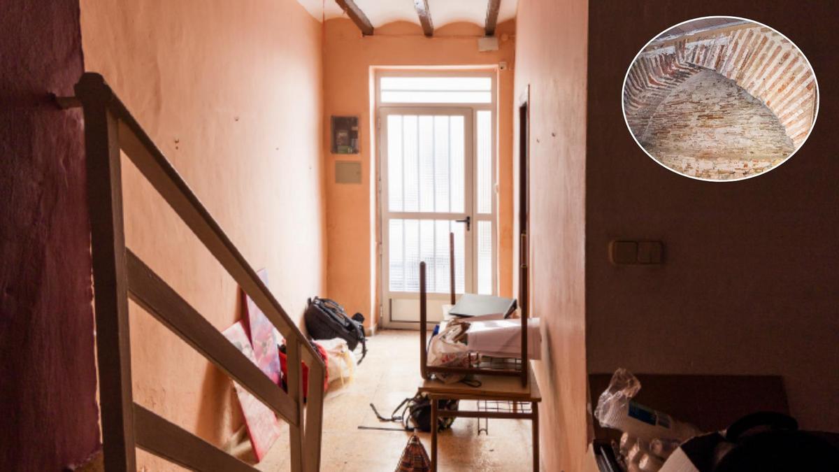 Una de las viviendas adquiridas dentro del plan y el detalle de unos arcos encontrados.