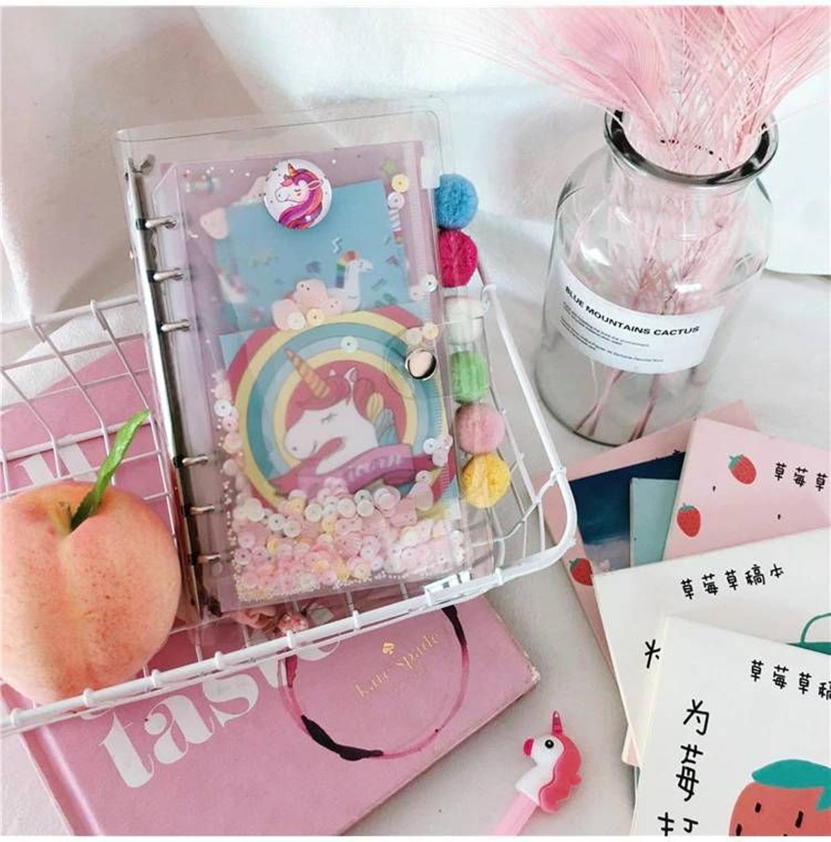 Set de agenda con anillas, glitter, boli, unicornio... Todo