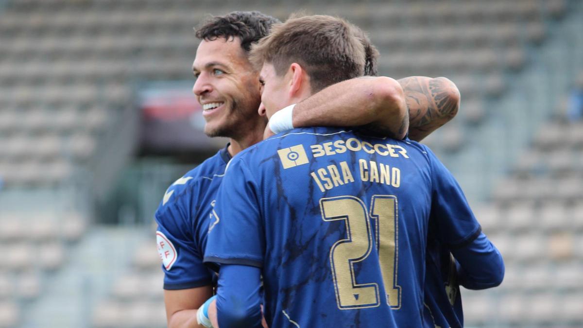 El UCAM celebra el gol de Pito Camacho ante el Xerez Deportivo