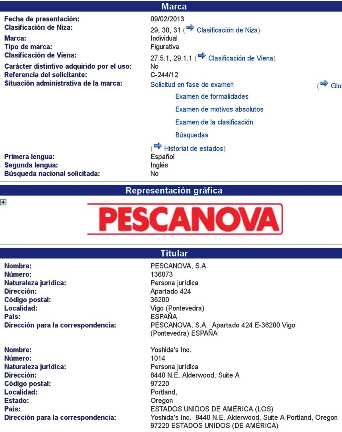 Solicitud completa en la OAMI para compartir la marca Pescanova, desvelada por FARO