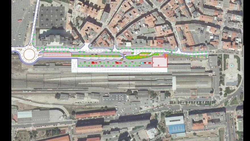 Esta representa el plano de la superficie de la futura estación de autobuses, con la nueva rotonda de la avenida de A Sardiñeira y el nuevo vial de acceso que el Gobierno local se comprometió a abrir para acceder a la terminal desde la avenida de Arteixo.