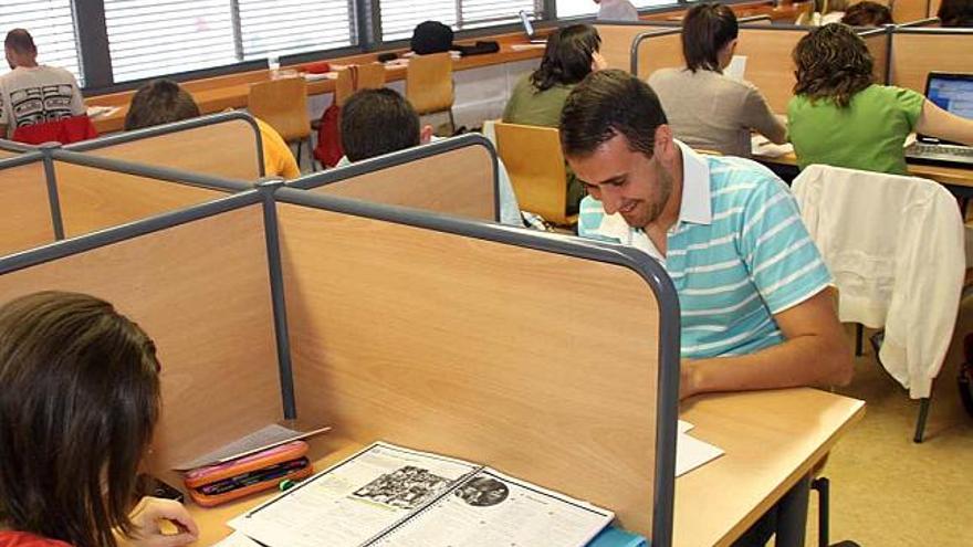 Alumnos de la Politécnica de Alcoy preparan exámenes en la biblioteca central.