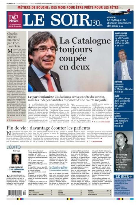 ''Cataluña siempre corta por la mitad'', Le Soir.