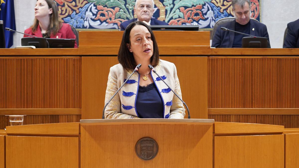 La portavoz de Hacienda del PP en las Cortes de Aragón, Carmen Susín, en el pleno.