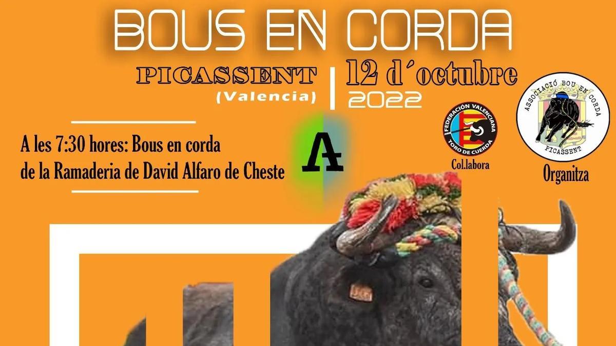 Cartel del &quot;Bou en corda&quot; que se celebrará el 12 de octubre en Picassent.