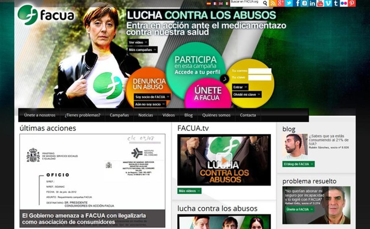Facua denuncia a la seva web que el Govern l’ha amenaçat d’il·legalitzar-la si segueix amb les seves campanyes contra les retallades en sanitat i educació. Facua denuncia a la seva web que el Govern l’ha amenaçat d’il·legalitzar-la si segueix amb les seves campanyes contra les retallades en sanitat i educació.