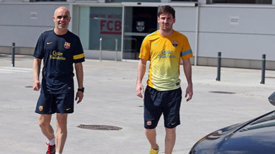 Messi, junto al fisio Juanjo Brau