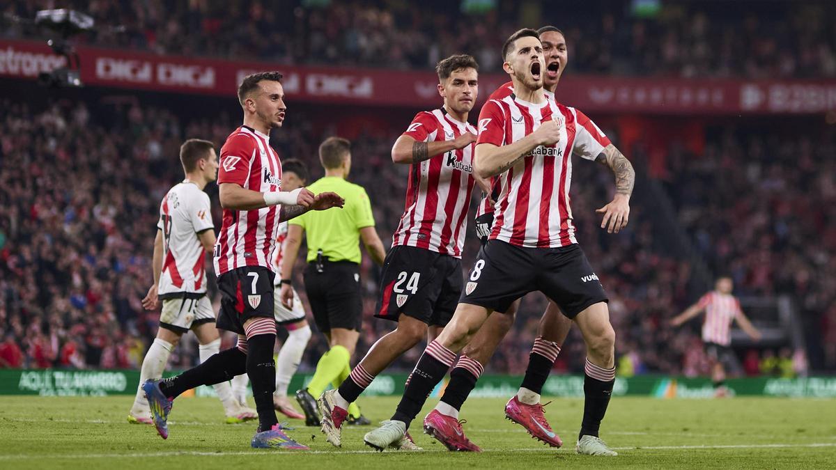 Sancet celebra uno de sus dos goles ante el Rayo.