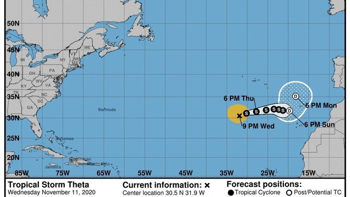 Evolución de la tormenta tropical 'Theta'