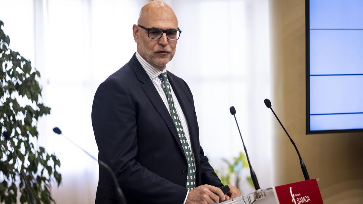 Javier del Pico, director de Energía de Samca, durante la presentación del proyecto en abril de 2025 en el Pignatelli.