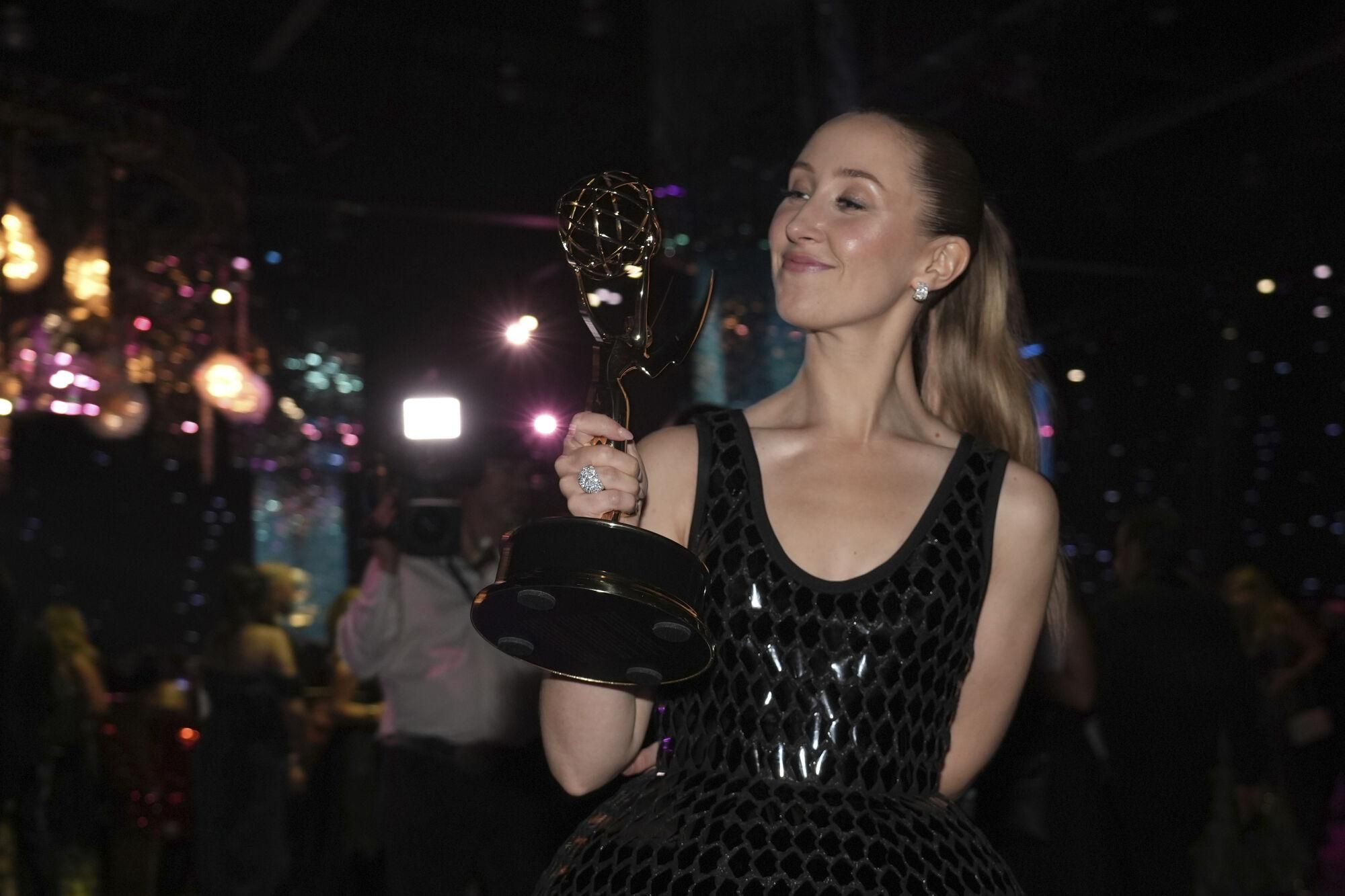 Erin Doherty, winner of the award for outstanding supporting actress in a limited or anthology series or movie for "Adolescence," attends the Governors Ball for the 77th Primetime Emmy Awards on Sunday, Sept. 14, 2025, at the Los Angeles Convention Center in Los Angeles. (AP Photo/Chris Pizzello). 091425132020, 21334631,