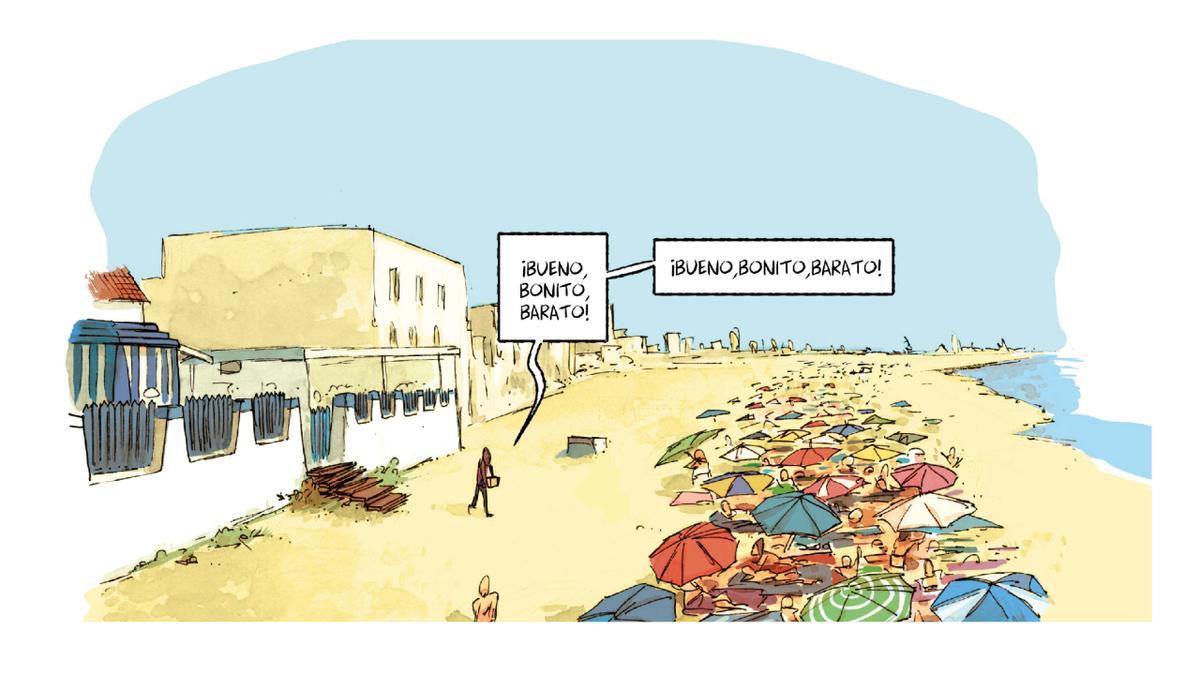 Ilustración de Isaac Sánchez de la playa de Badalona.