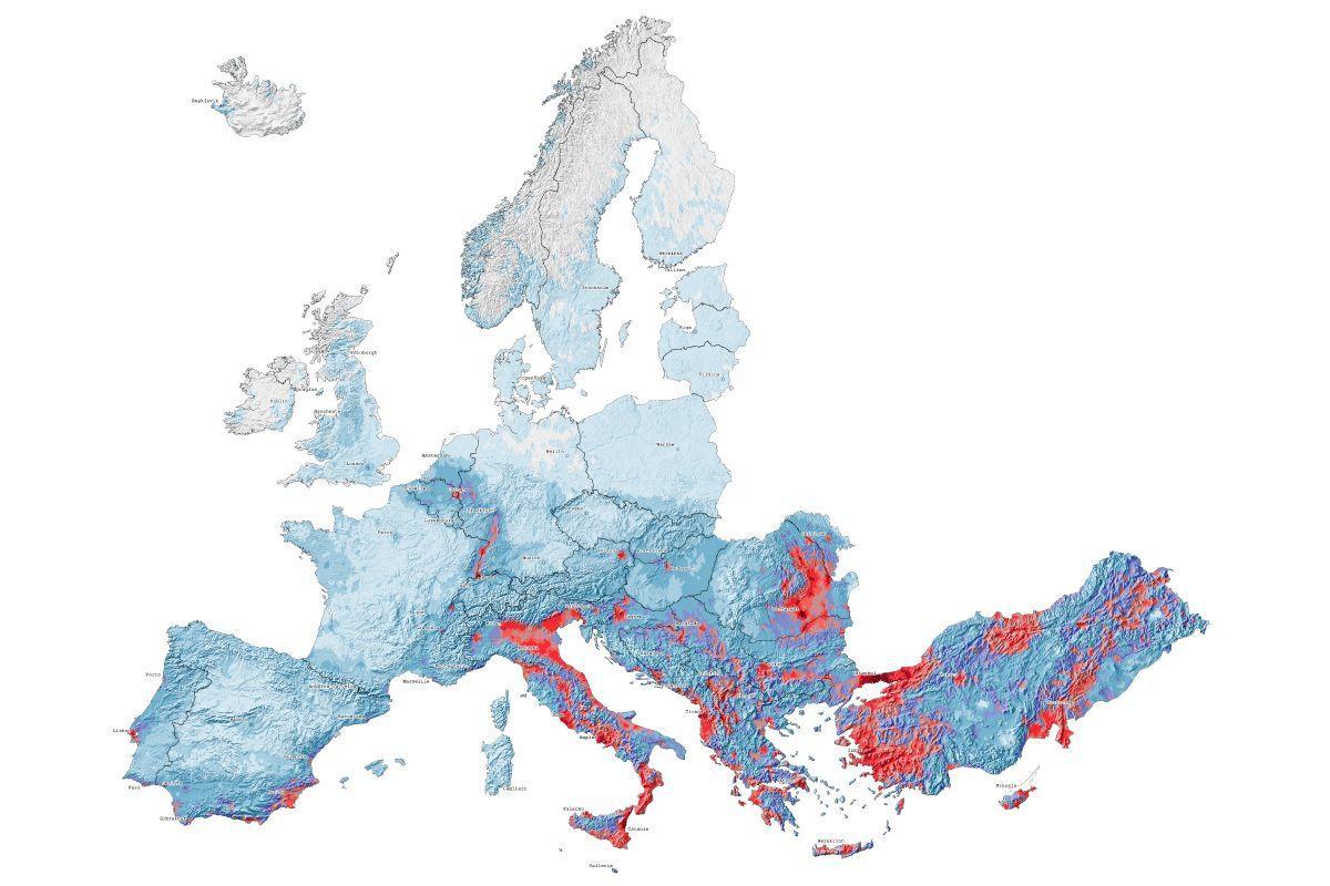 Mapa de riesgos para las estructuras europeas por los terremotos.