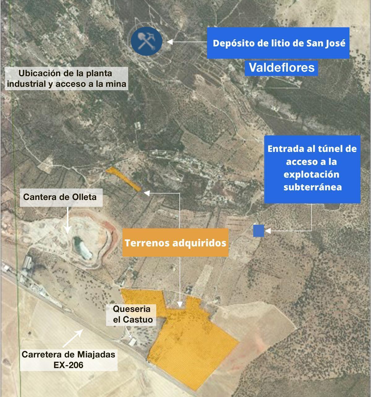 Plano de ubicación de la planta industrial y del acceso a la mina subterránea proyectados.