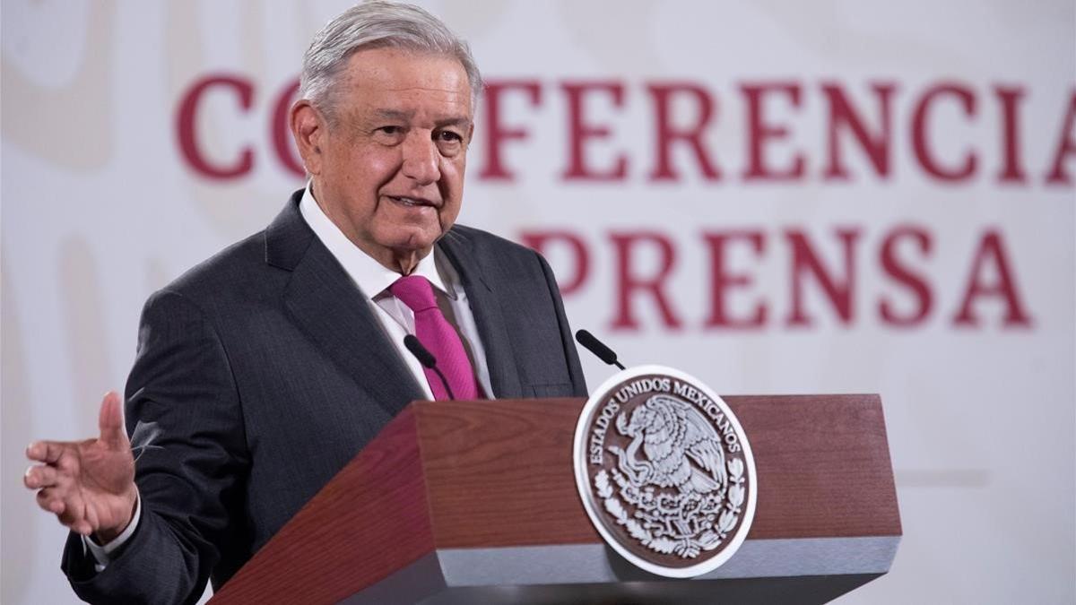 El presidente Andres Manuel Lopez Obrador durante su rueda de prensa este lunes en Palacio Nacional de Ciudad de México (México)