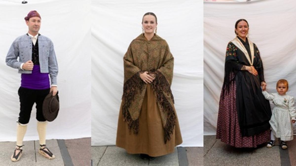 Los ganadores del Concurso de Traje Aragonés en la Ofrenda de flores.