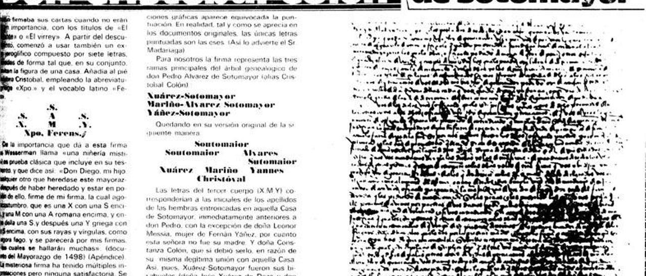 Parte del artículo de Philippot de 1977, revelando la firma de Colón.