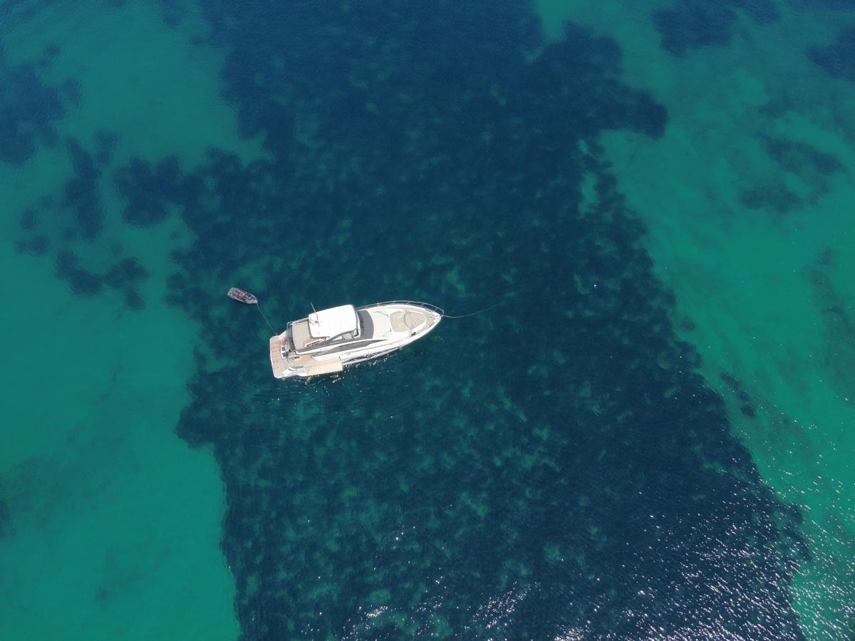 Embarcación sorprendida con el ancla arrojada sobre la pradera de posidonia