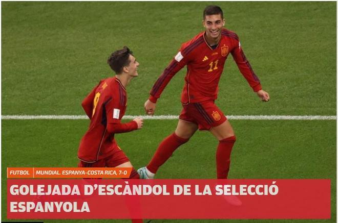 Las reacciones de los periódicos digitales deportivos a la histórica goleada de España ante Costa Rica