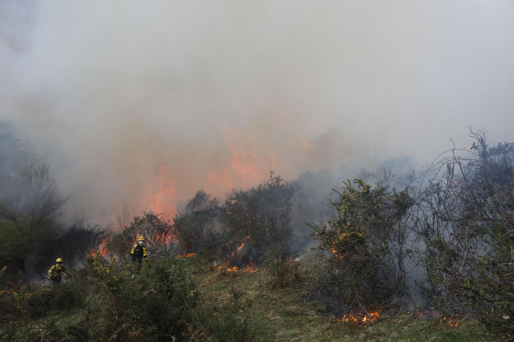 La lucha contra el fuego en el incendio entre Nava y Piloña