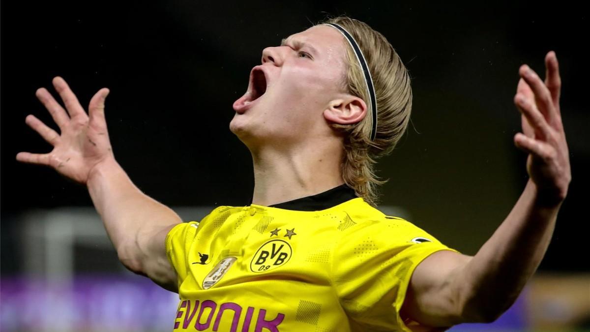 Haaland celebra su gol ante el Leipzig