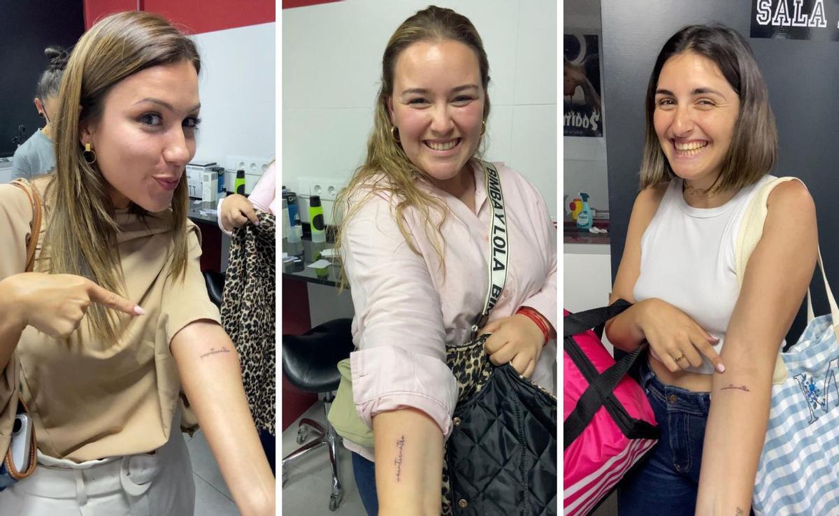 La Bellea del Foc 2024, Alba Muñoz, y sus damas, Lucía González y Mar León, lucen sus tatuajes.