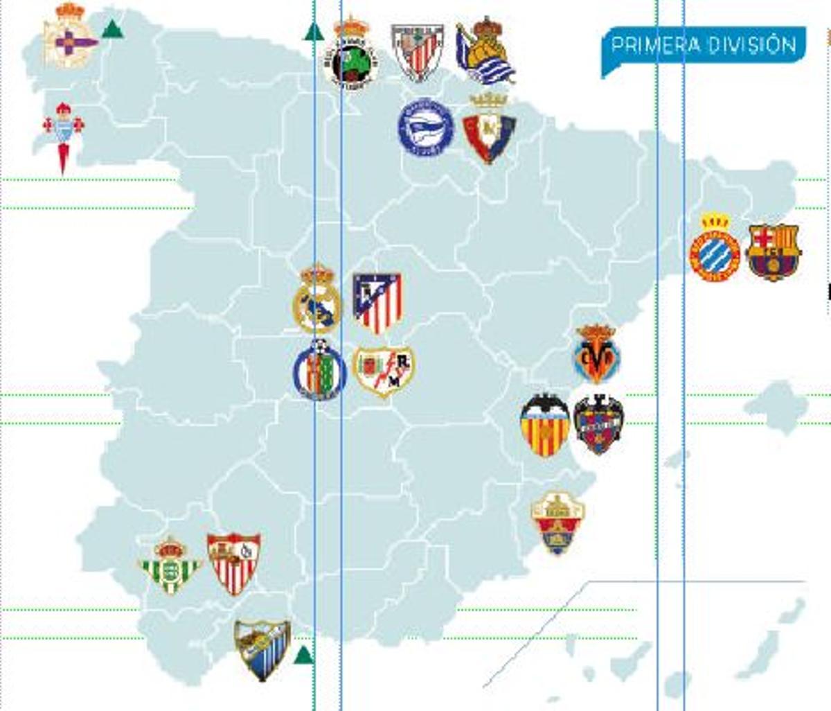 Mapa de equipos de Primera División.