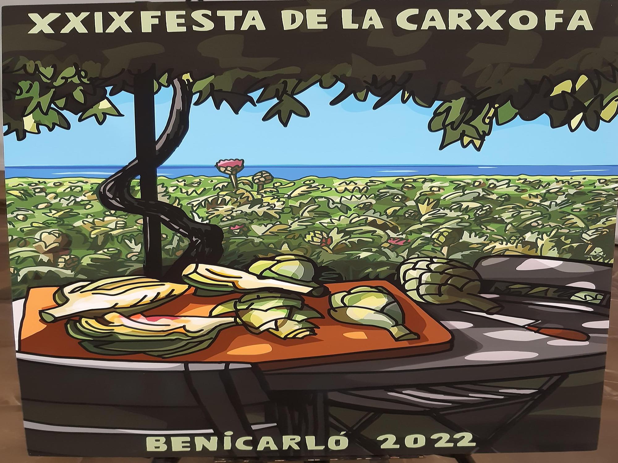 Imagen del cartel que ha diseñado Javier Mariscal para la Festa de la Carxofa 2022 de Benicarló.
