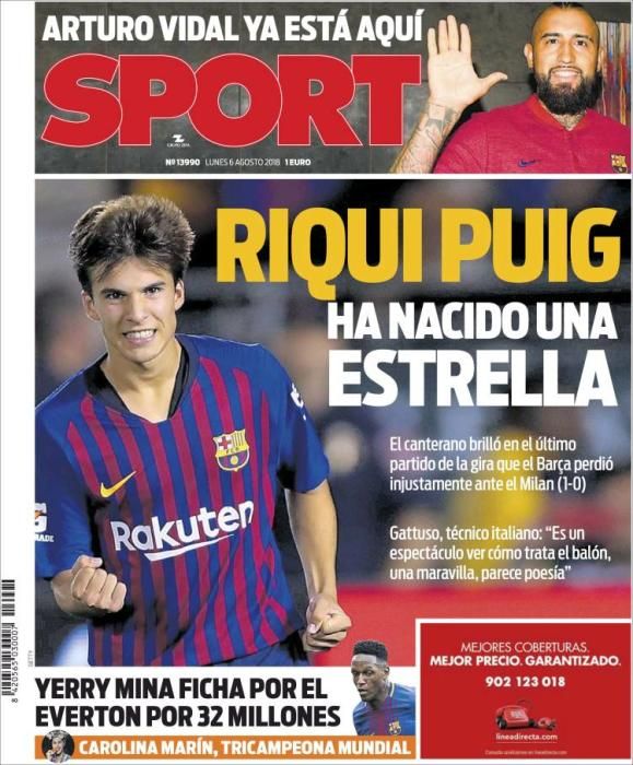 Portada SPORT lunes 6 de agosto de 2018