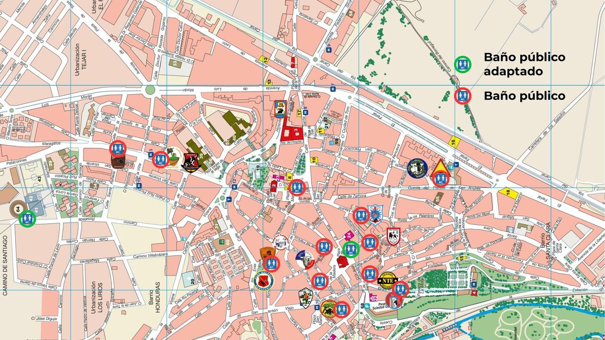 Mapa de servicios públicos portátiles en Benavente.