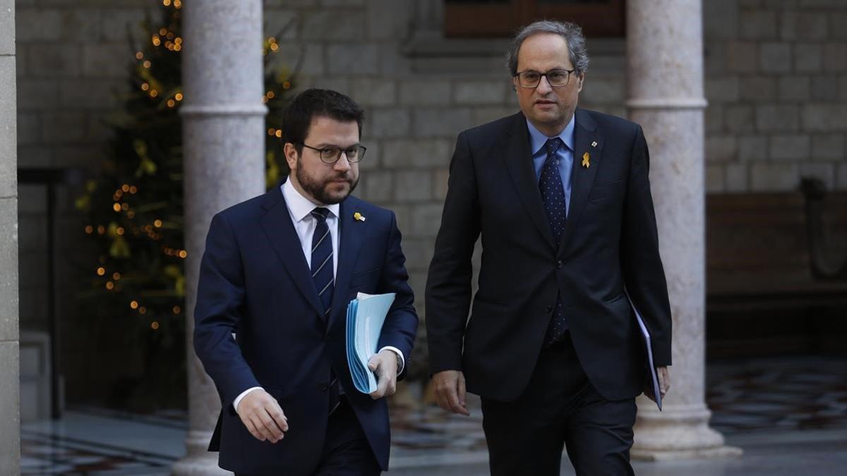 El presidente de la Generalitat, Quim Torra, y el vicepresidente del Govern, Pere Aragonès.