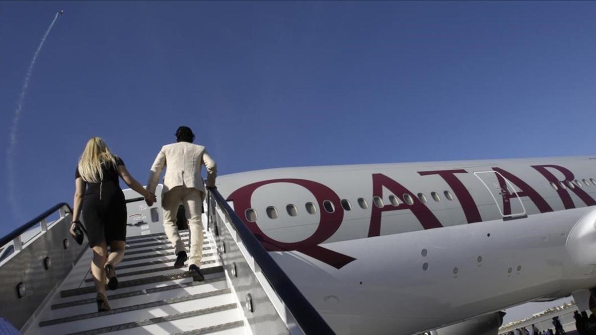 Un Boeing 777-200LR como el de la compañía Qatar Airlines que realizó el trayecto entre Doha y Auckland.