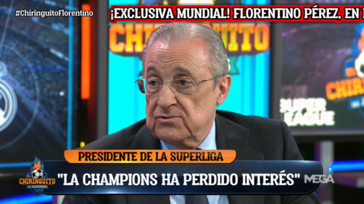 Florentino Pérez siendo entrevistado por Josep Pedrerol en 'El Chiringuito de Jugones'
